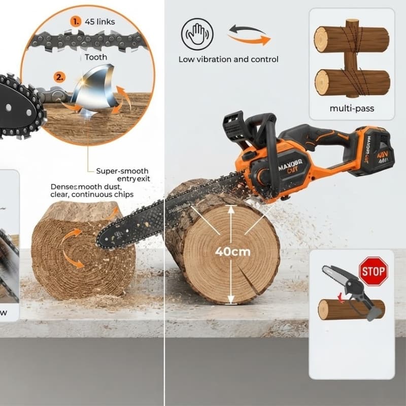 Maxorr Cut: chromowany łańcuch 45 ogniw w kłodzie 40 cm, czyste cięcie