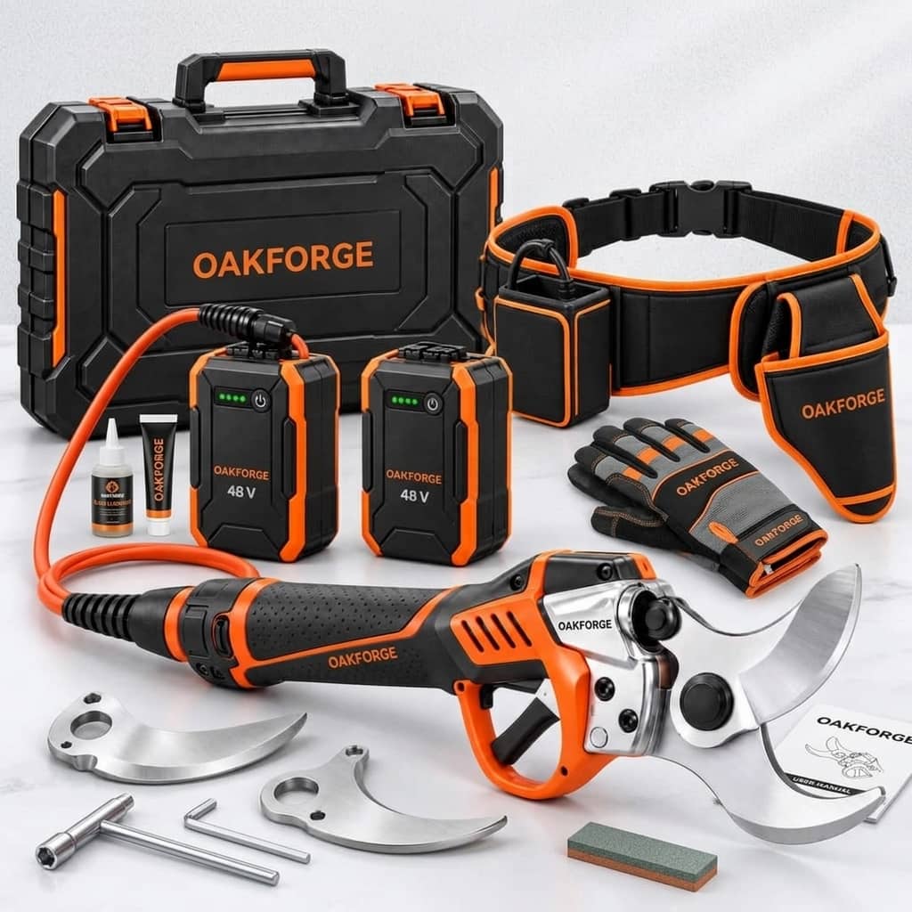 Kit completo Oakforge: cesoia, 2 batterie 48V, cintura e valigetta