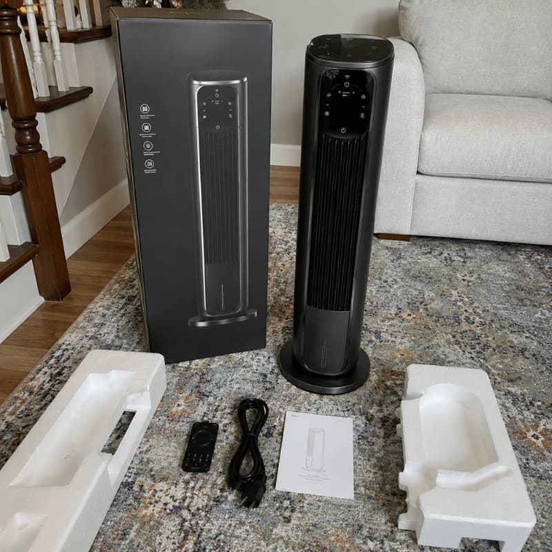 Cliente con ventilatore a colonna Breeze Tower
